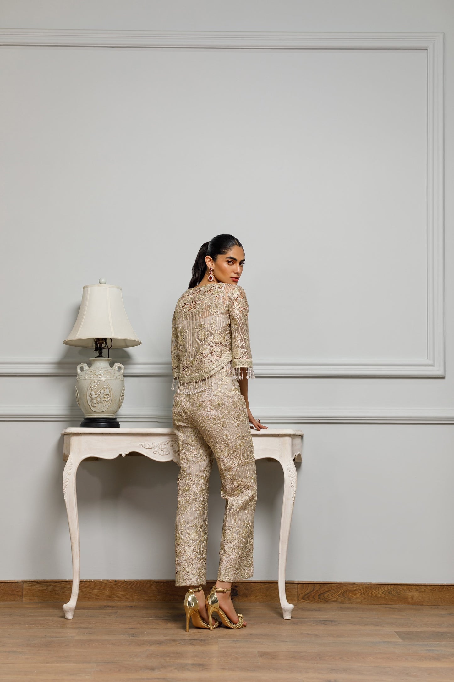 An organza embroidered jacket and pants- (RZ-9992)