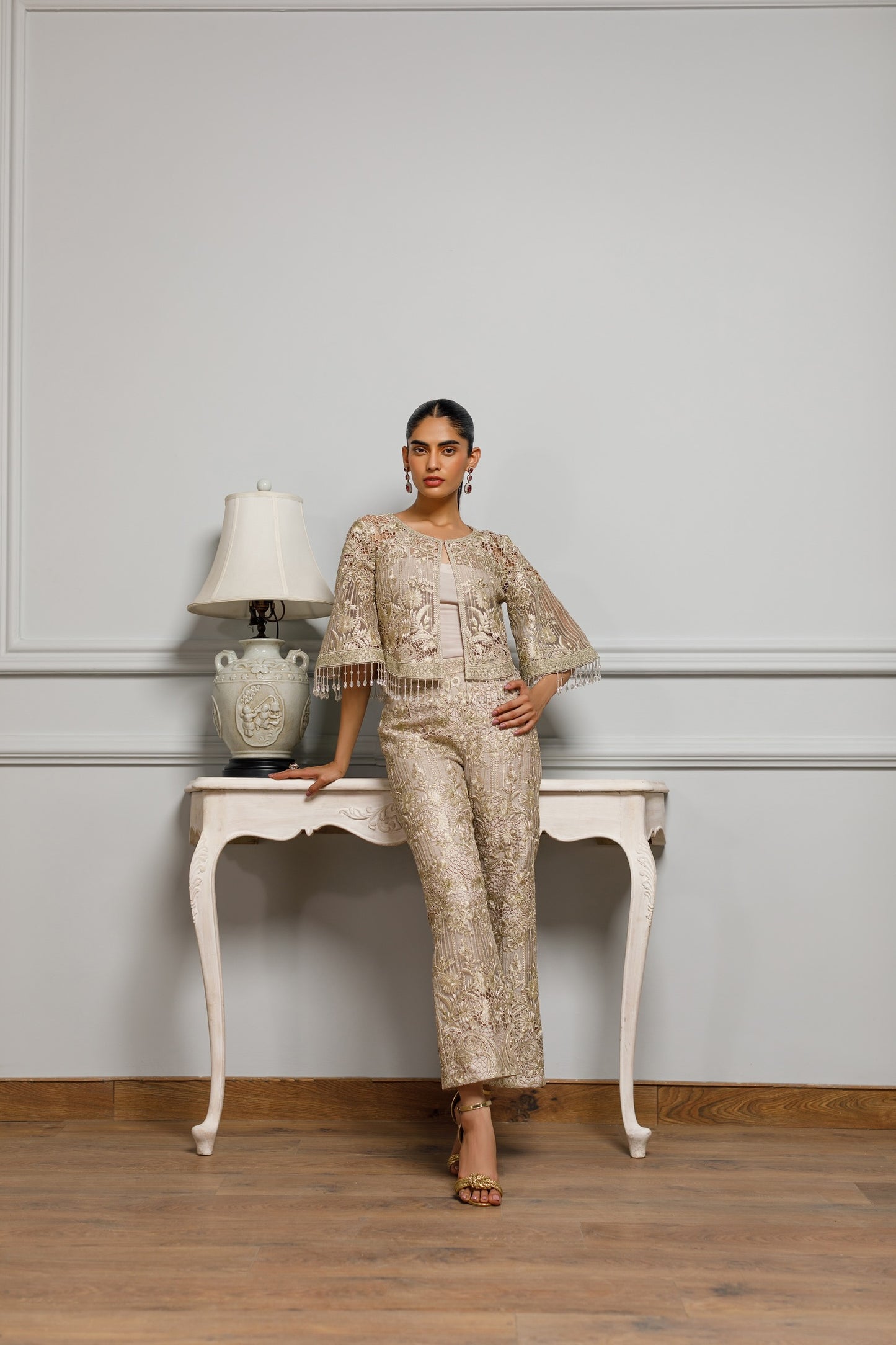 An organza embroidered jacket and pants- (RZ-9992)
