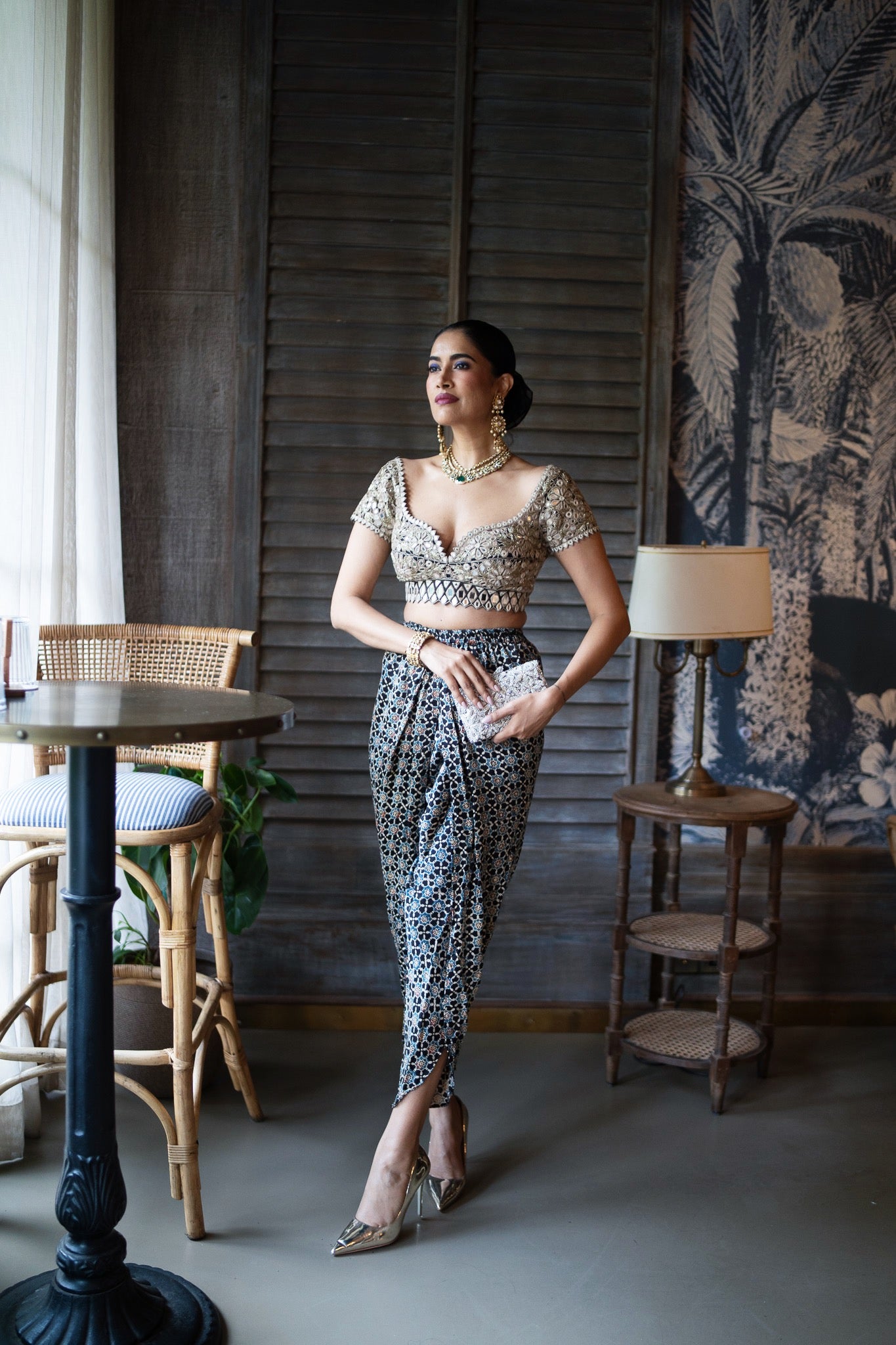 Black mirror work blouse and pants (RV9870)