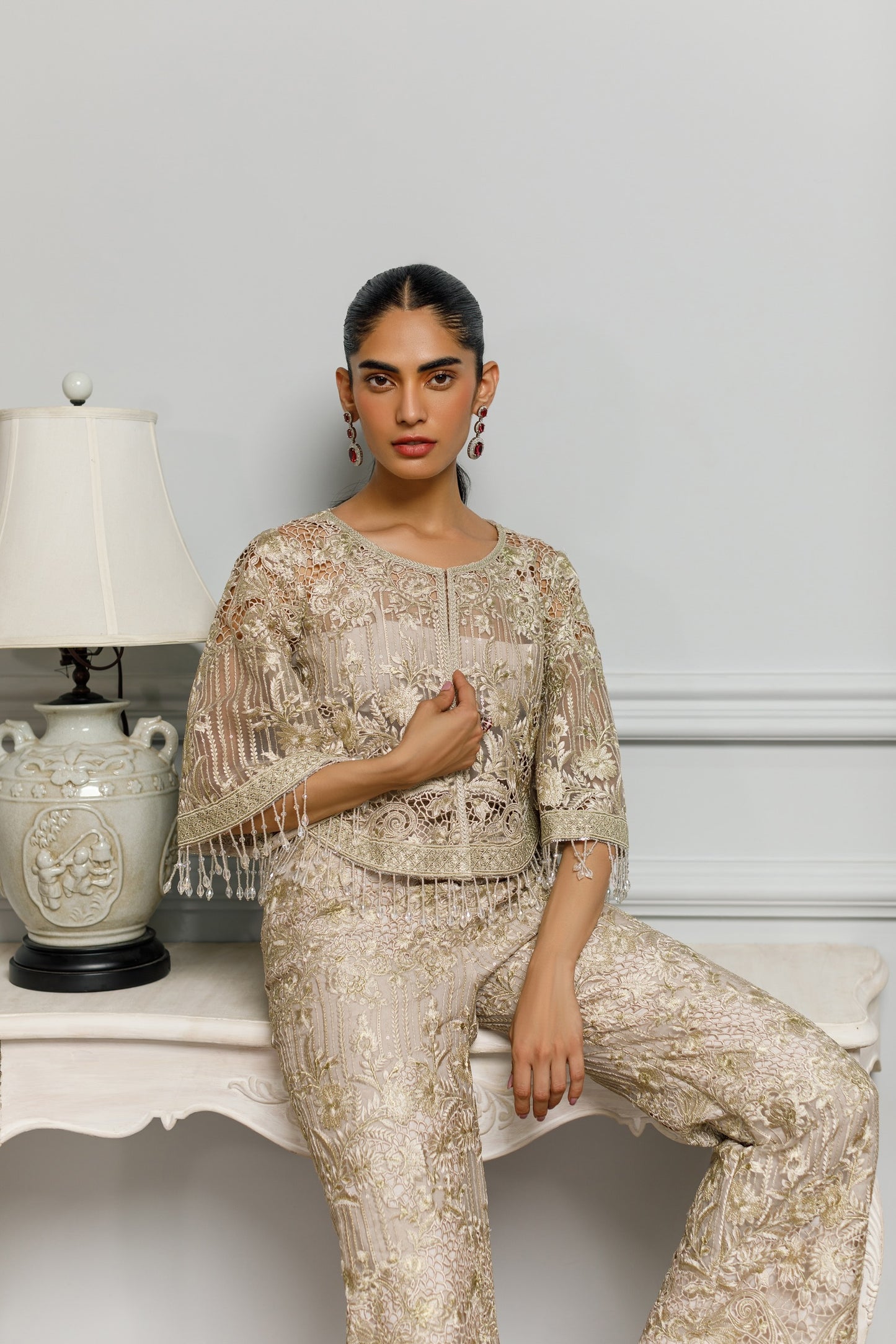 An organza embroidered jacket and pants- (RZ-9992)