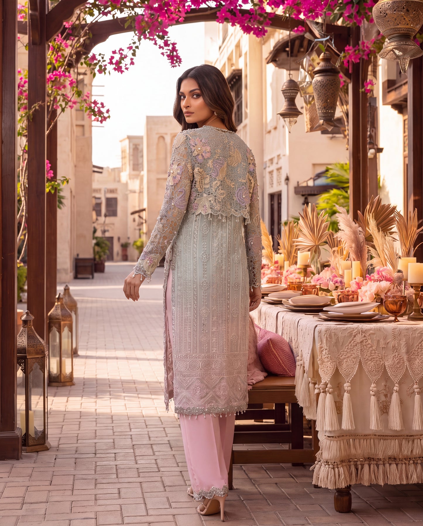 The Opulent Mint & Rose Cape Set- (FC045)