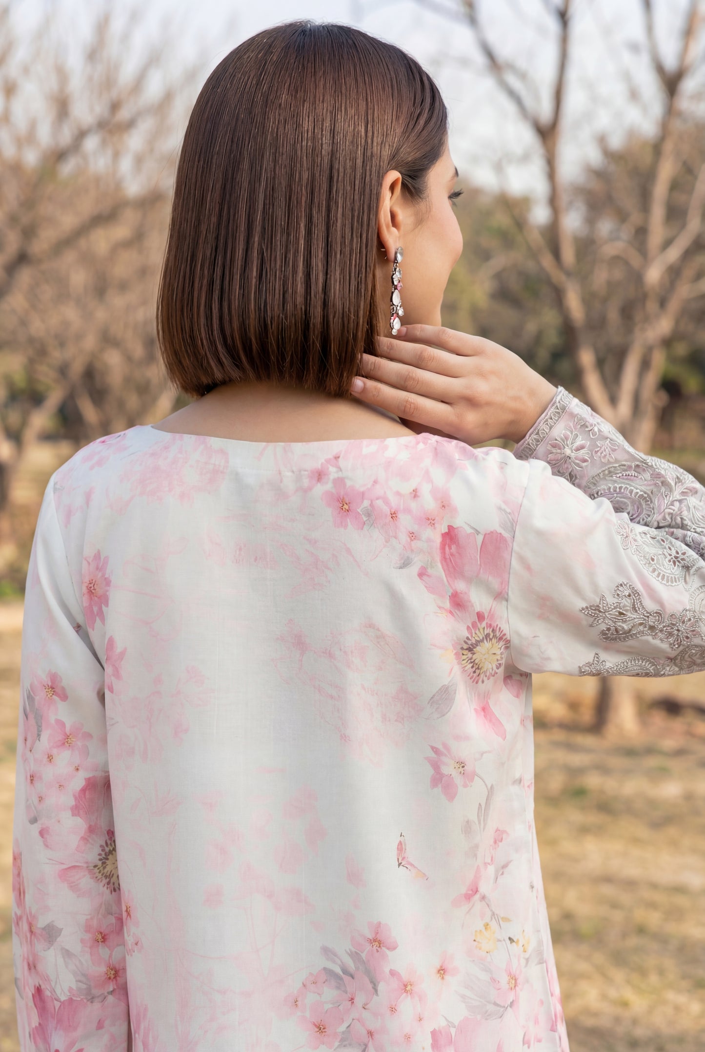 Blush Pink Floral Swiss Lawn Co-Ord Set with Schiffli Lace