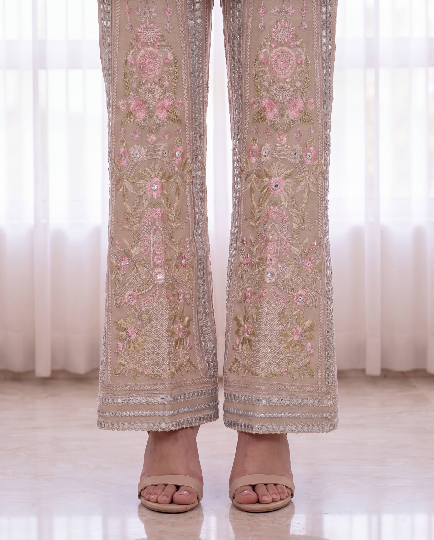 Blush Garden Embroidered Organza Jacket & Trouser Set