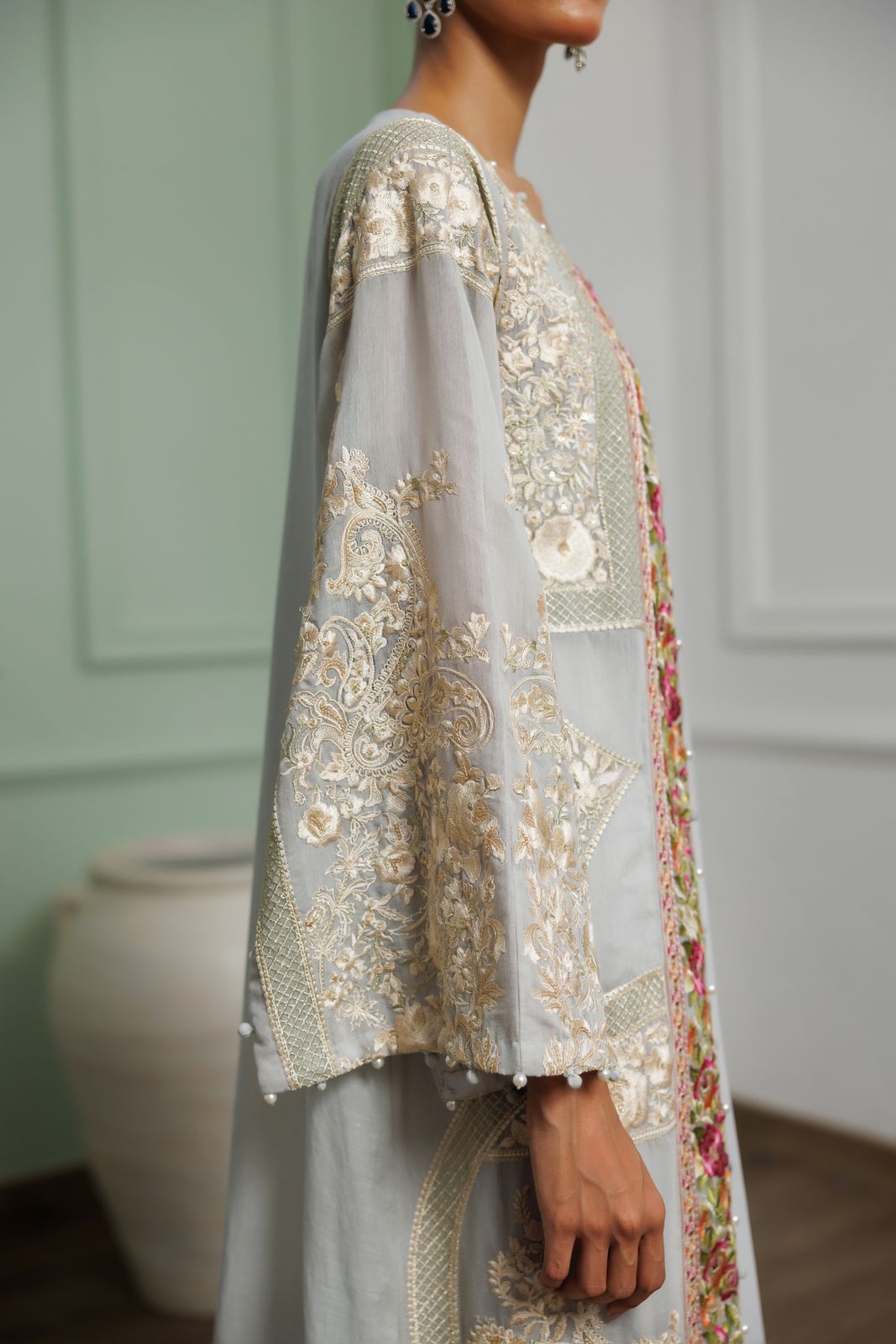 A jacket with an overlap wrap chiffon kurta- (8830)