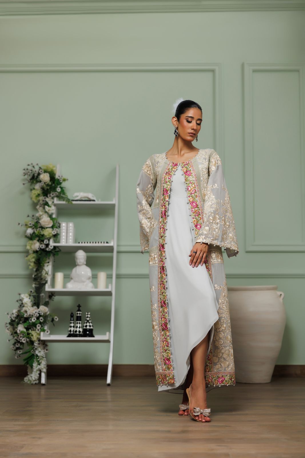 A jacket with an overlap wrap chiffon kurta- (8830)