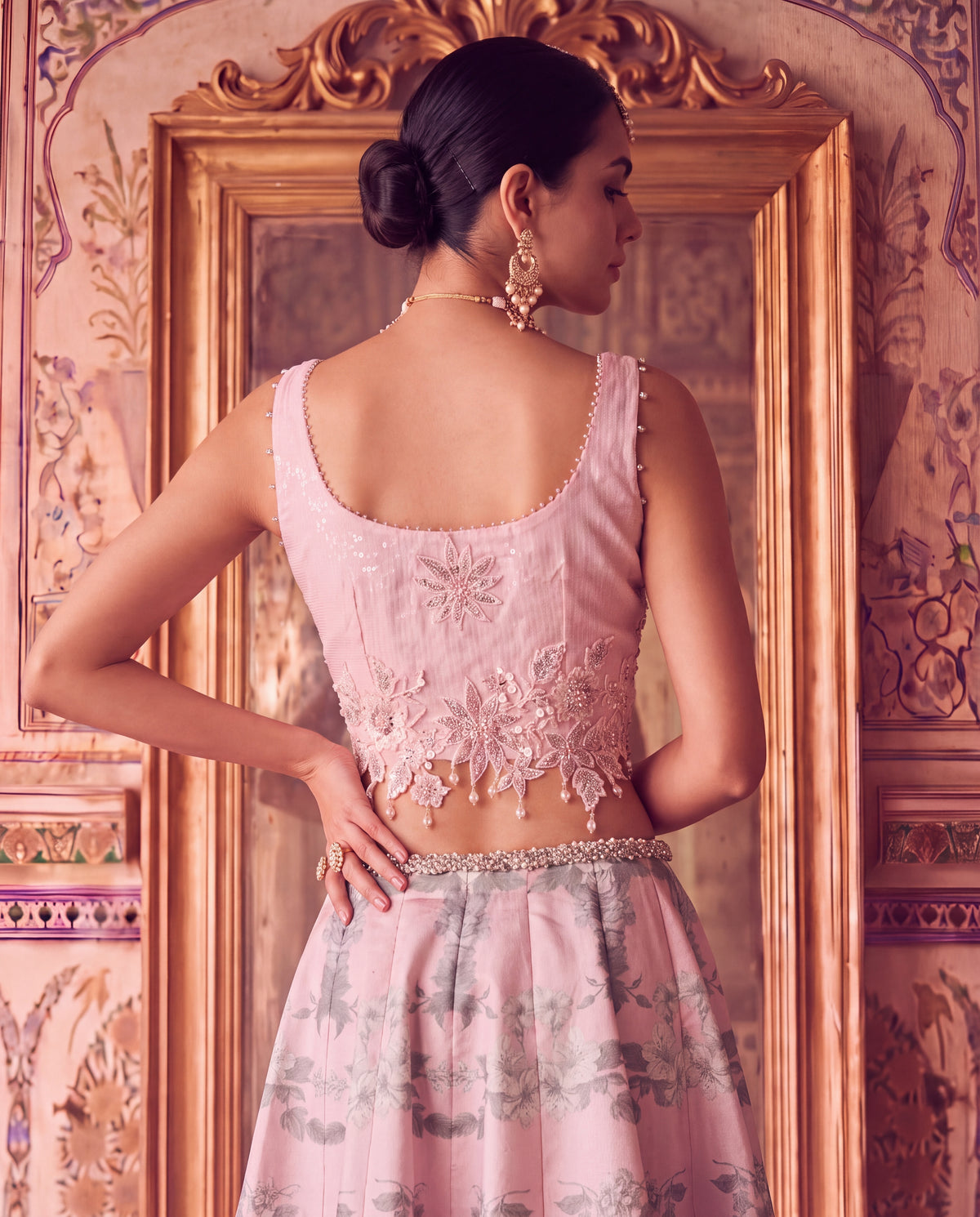 Pastel Pink Embroidered Floral Lehenga Set -(PNDE-9)