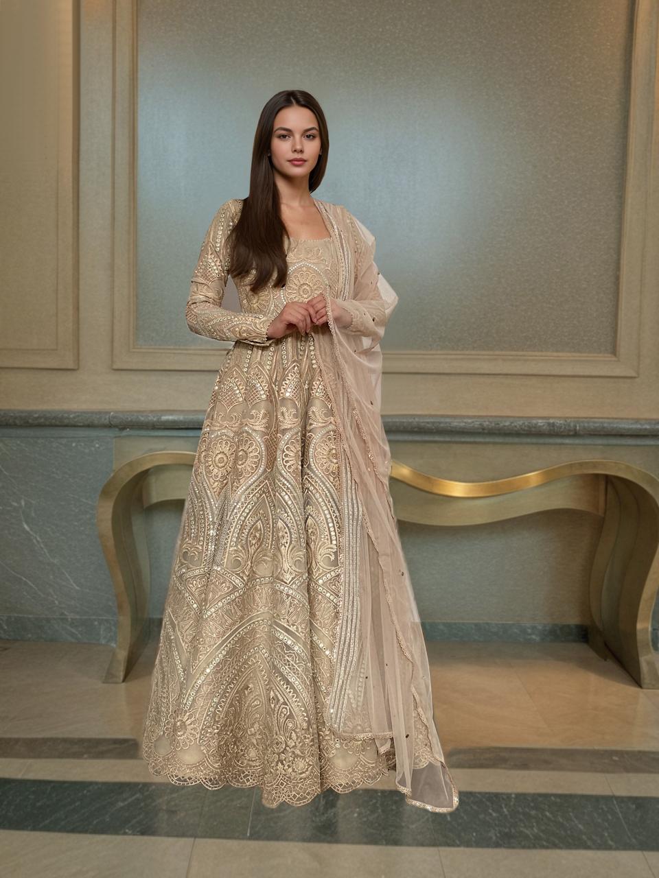 Embroidered Organza gown- (9535)
