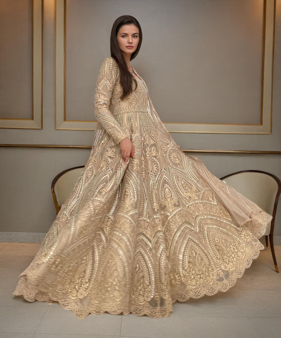 Embroidered Organza gown- (9535)