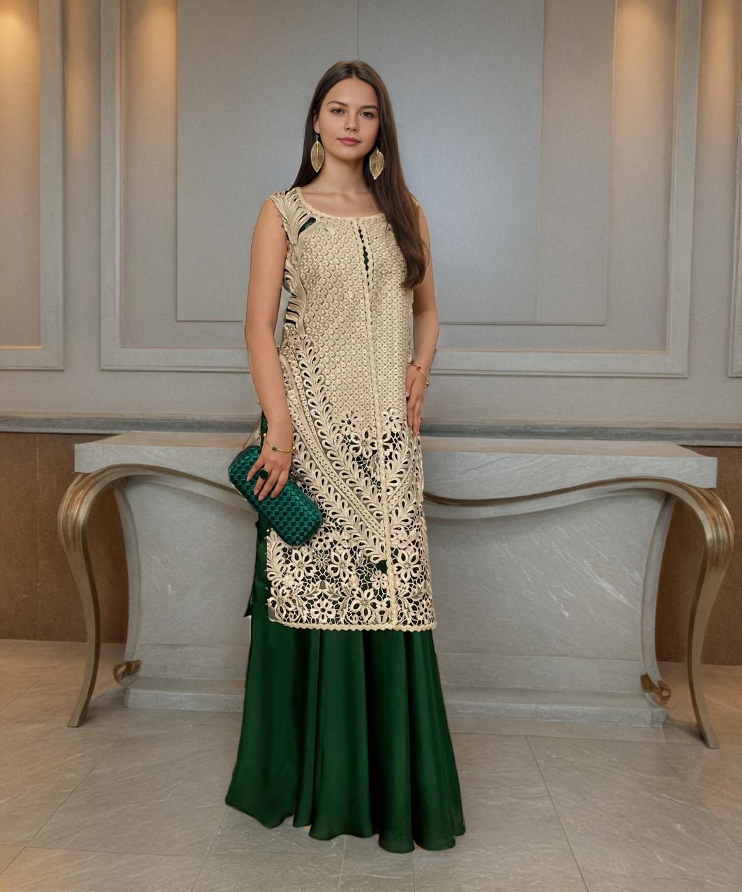 Embroidered Jacket and skirt- (9542)
