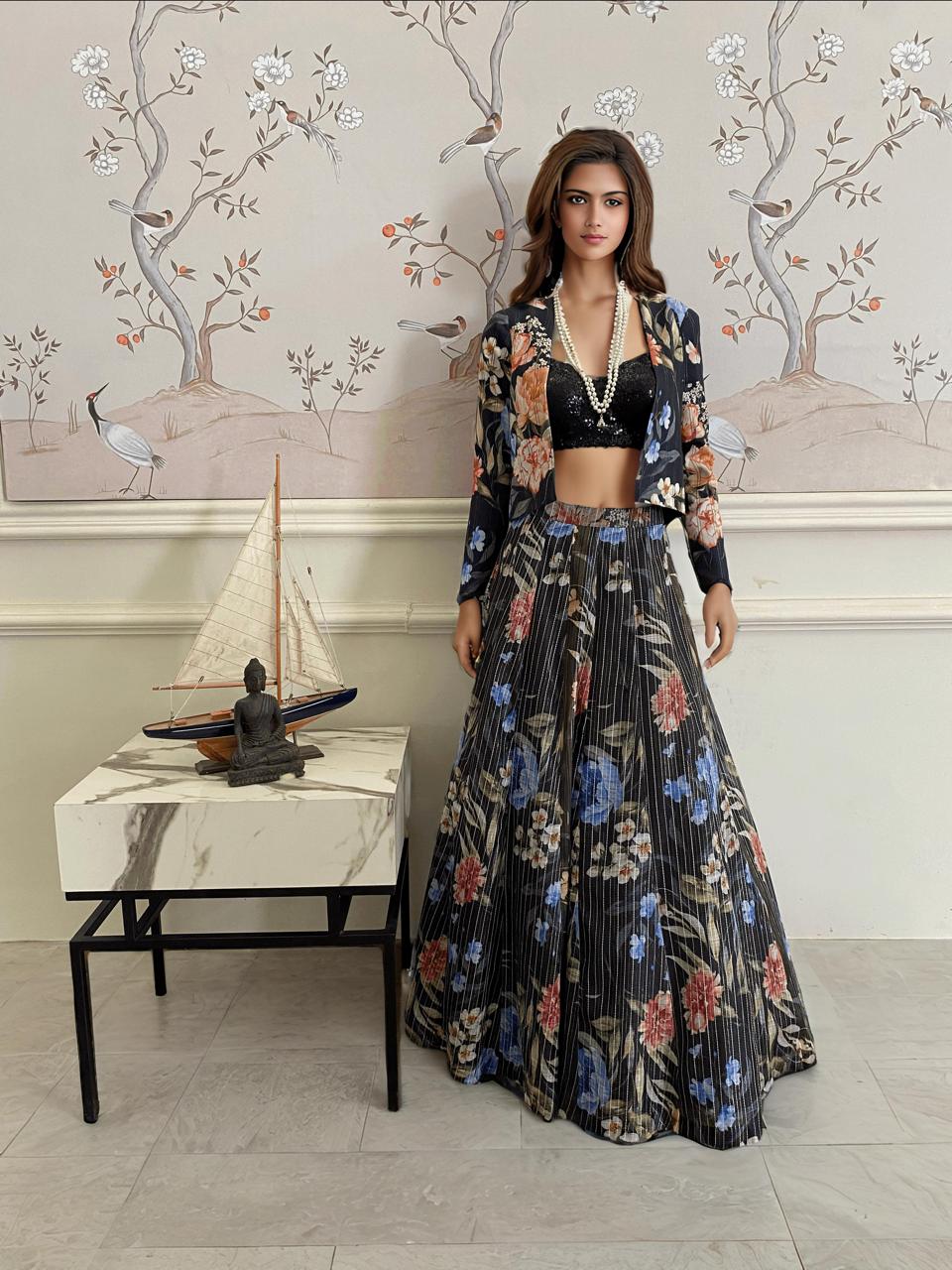 A black ghagra and jacket set