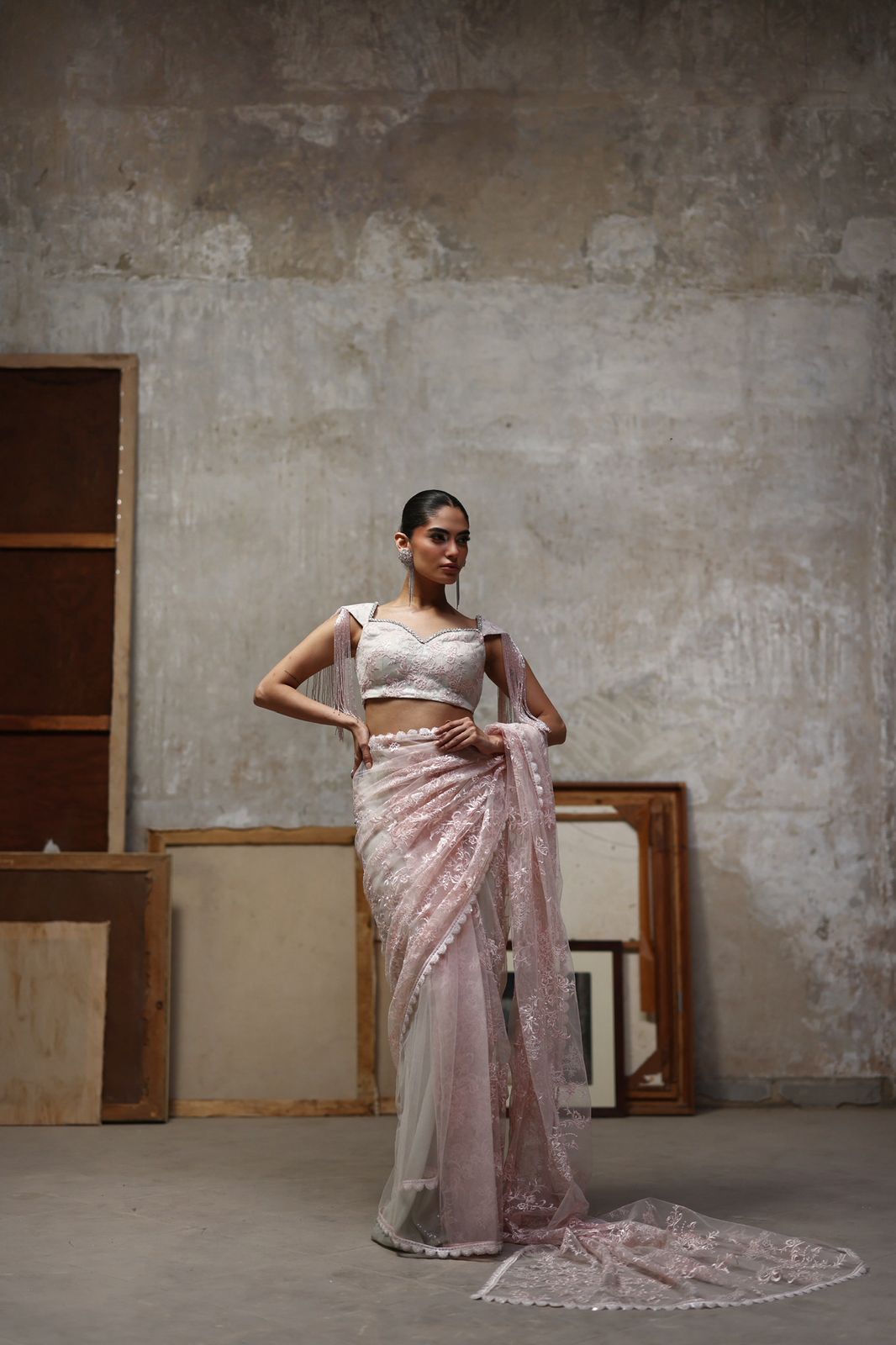 Embroidered sari and blouse- (9764)