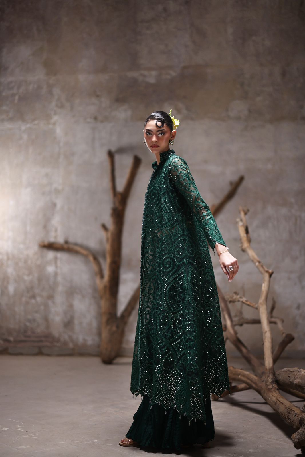 Organza jacket with crushed Pallazos- (9515.2)