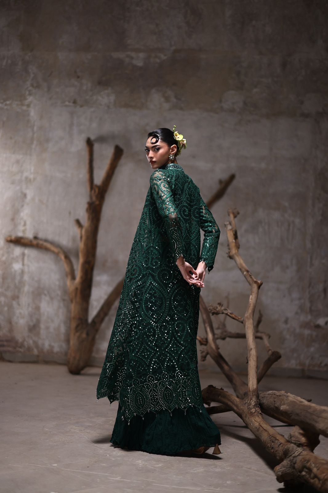 Organza jacket with crushed Pallazos- (9515.2)