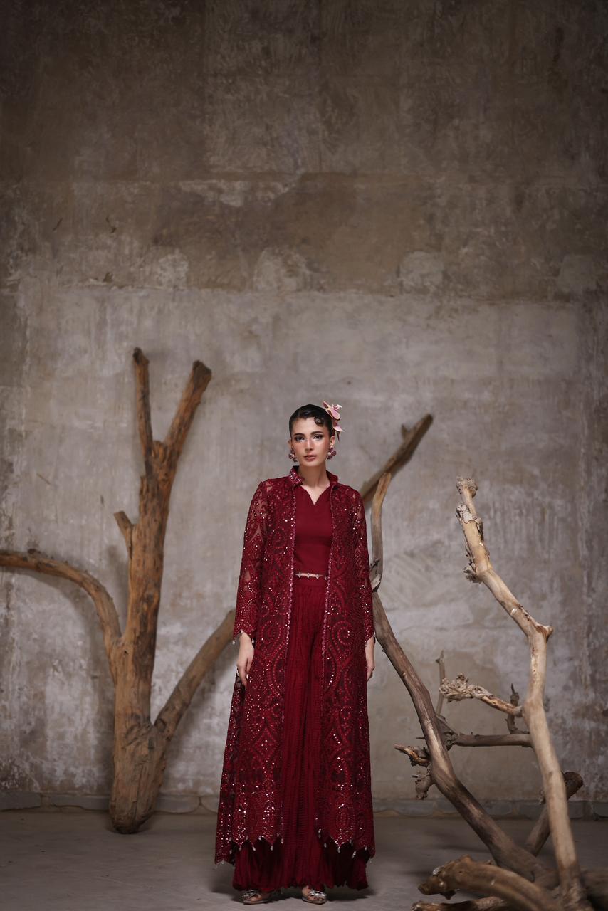 Organza jacket with crushed Pallazos- (9515.4)