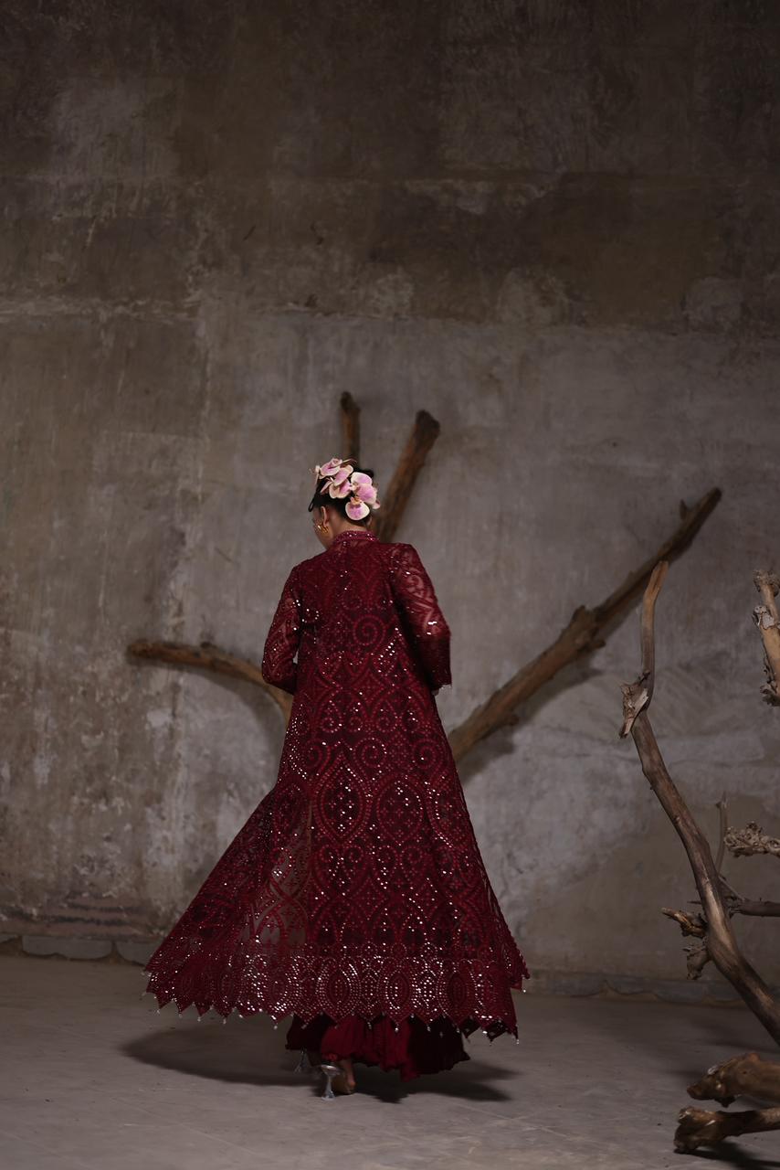 Organza jacket with crushed Pallazos- (9515.4)