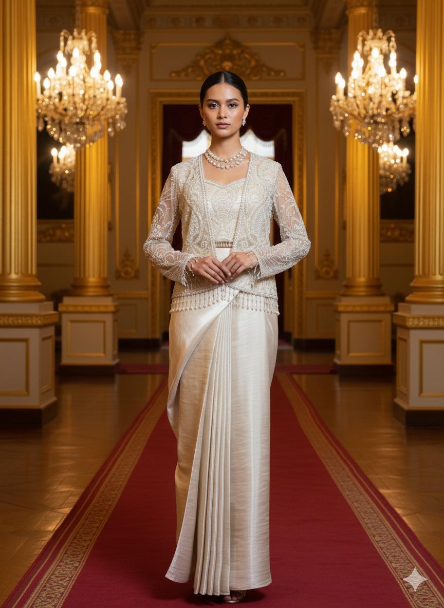 Embroidered blouse, jacket and sari set
