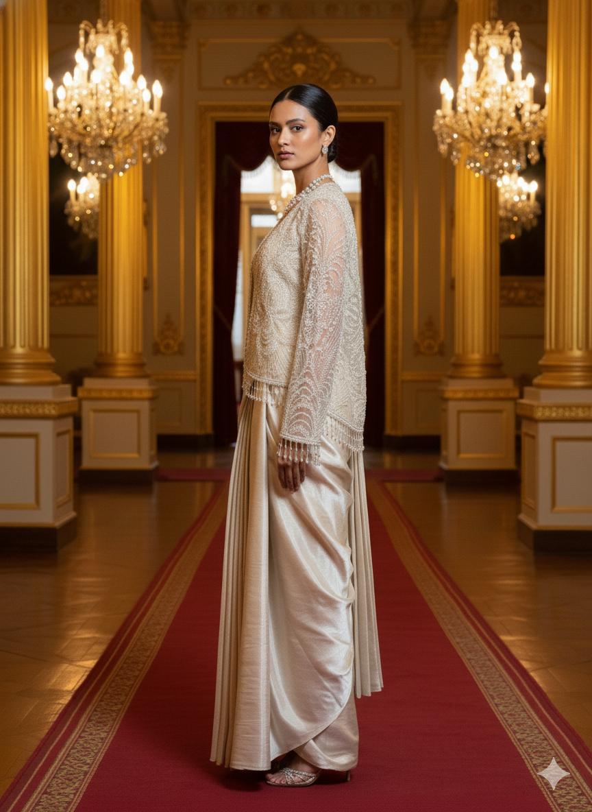 Embroidered blouse, jacket and sari set