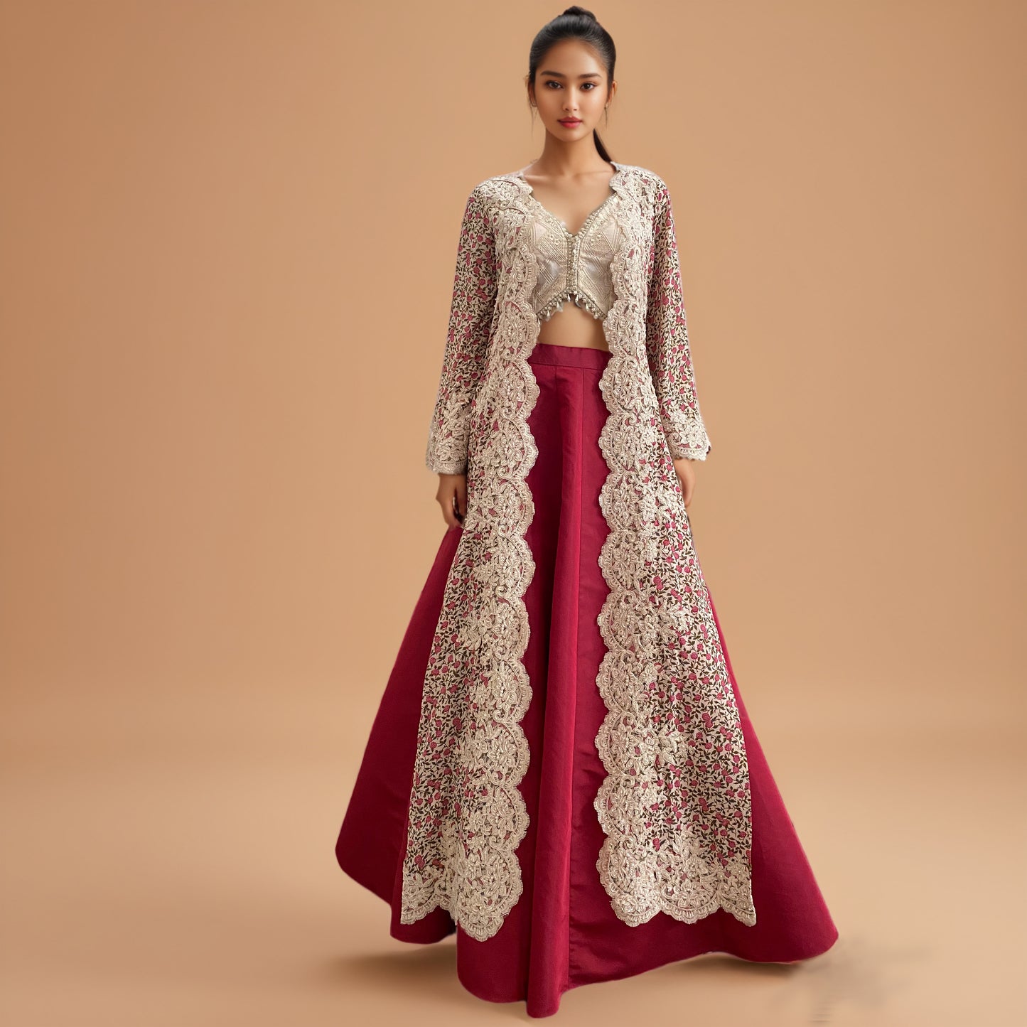 A long jacket, blouse and ghagra- (9403)
