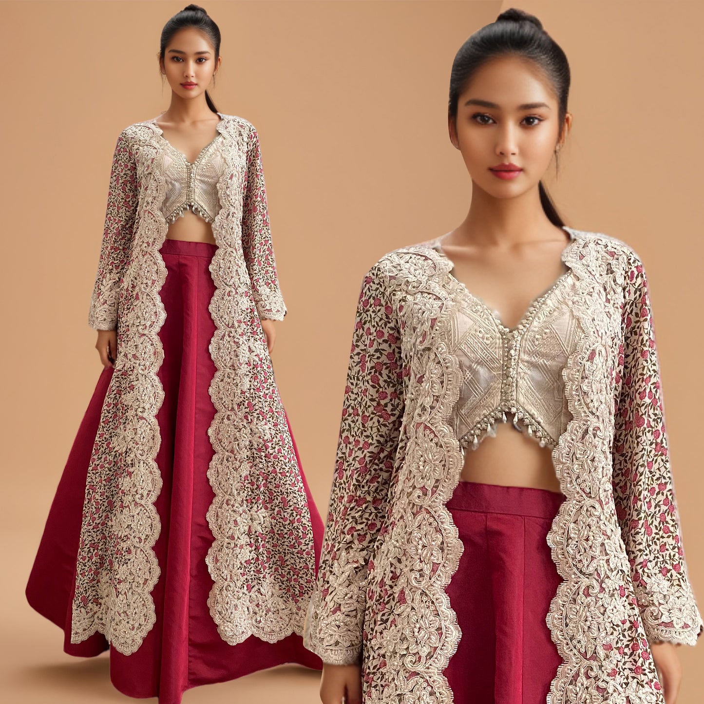 A long jacket, blouse and ghagra- (9403)