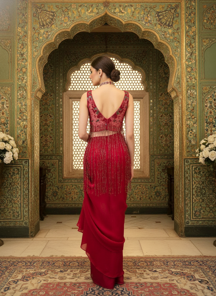 A crop top and skirt set-(RIA-3366)