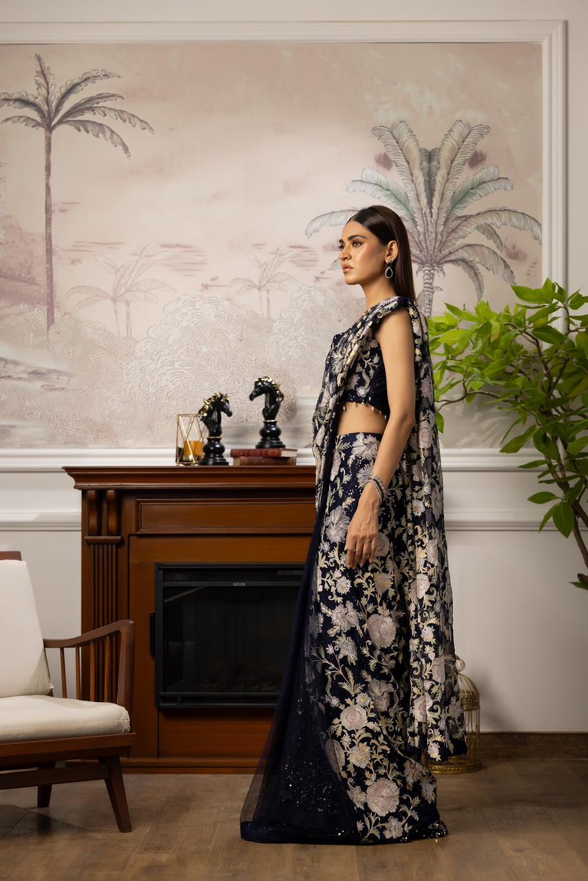 A beautiful blue embroidered Sequins Sari (9035.1)