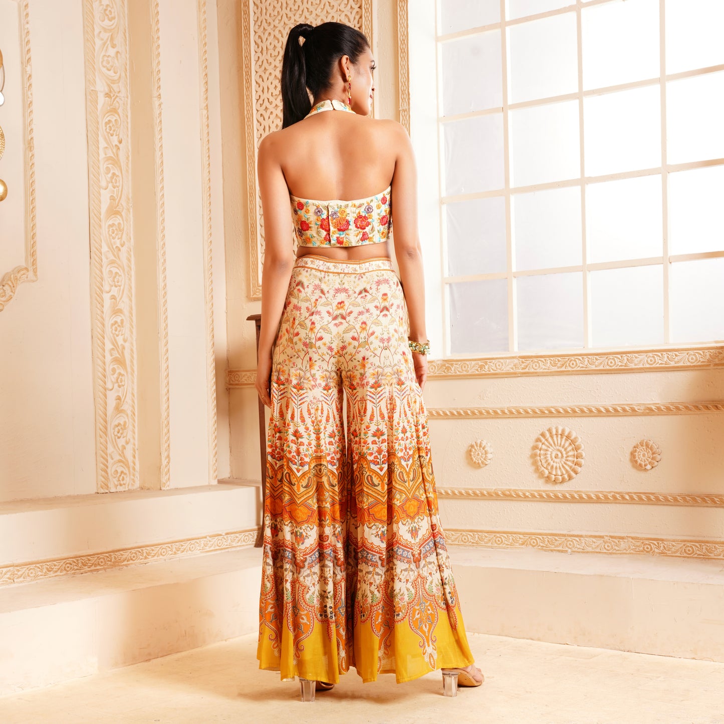 Embroidered blouse and printed palazzo (RV4704)