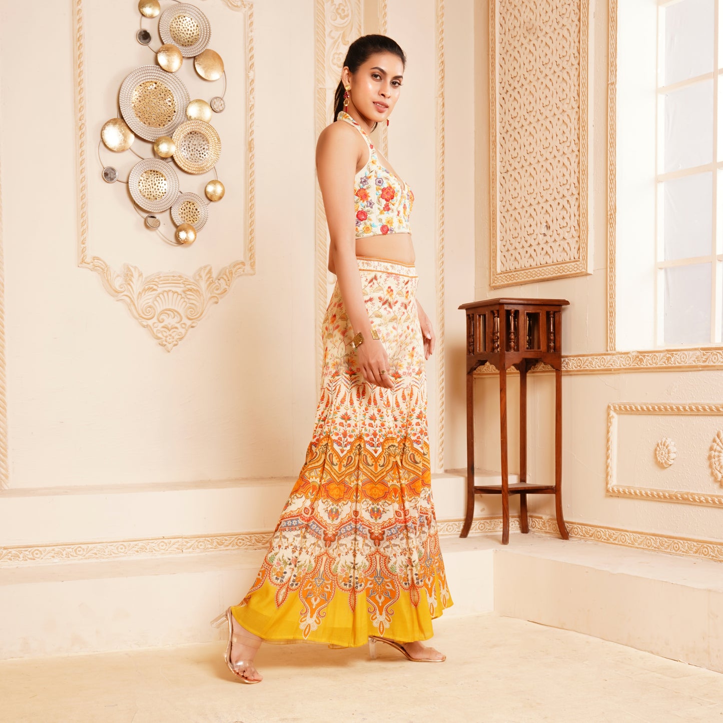 Embroidered blouse and printed palazzo (RV4704)