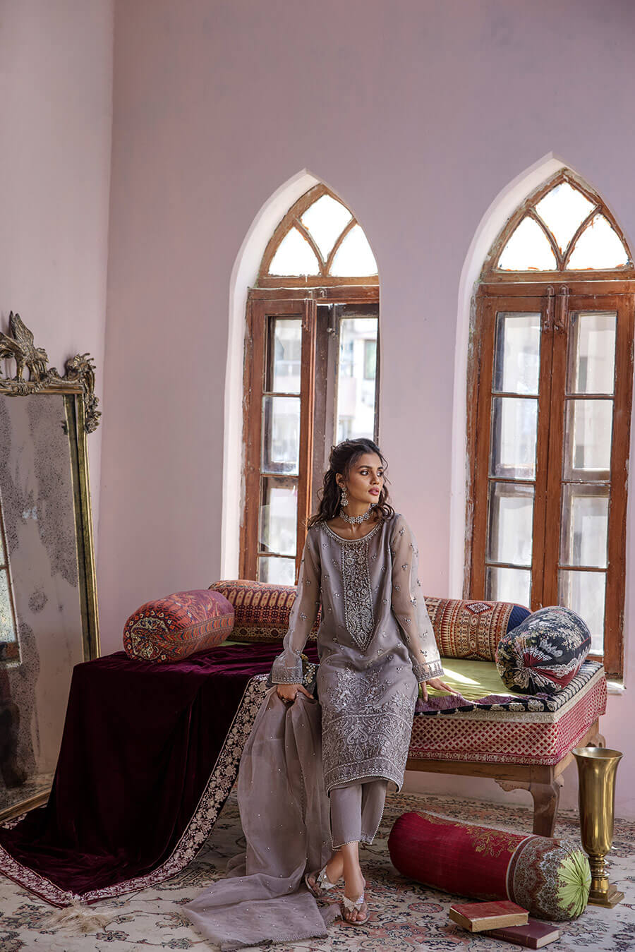 Lilac Hand Embroidered Organza Tunic (OA-7580)