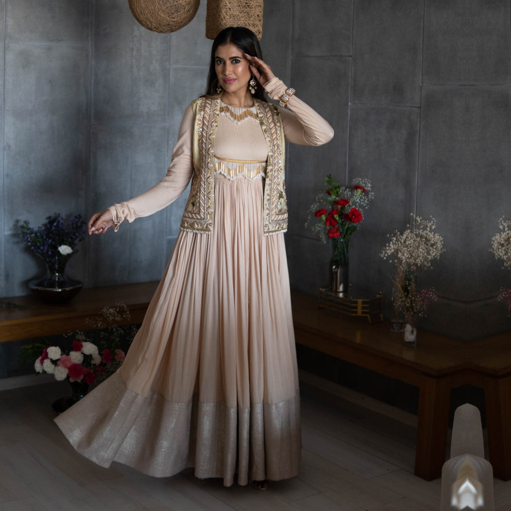 Beige Anarkali with Pista Green Koti (OA-23)