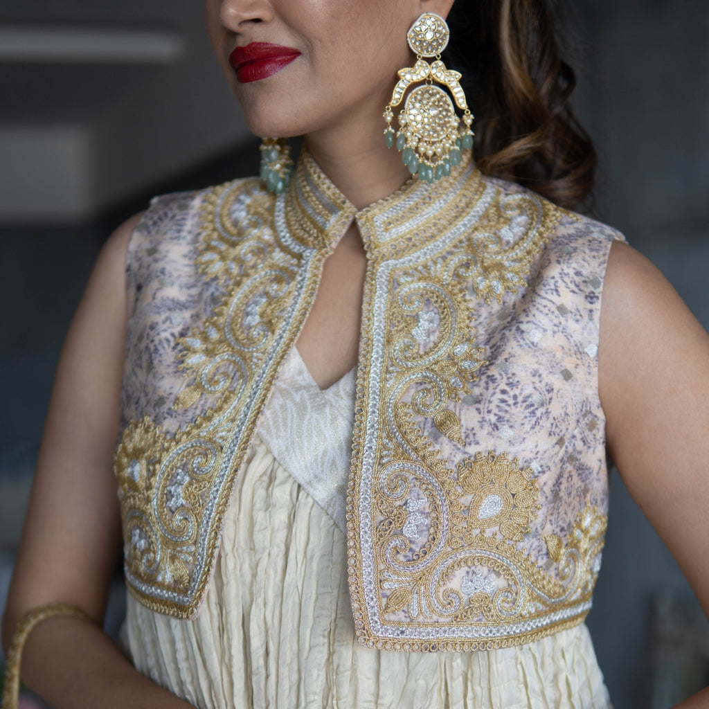 Gold Crushed Anarkali with Silk Koti (OA-13)