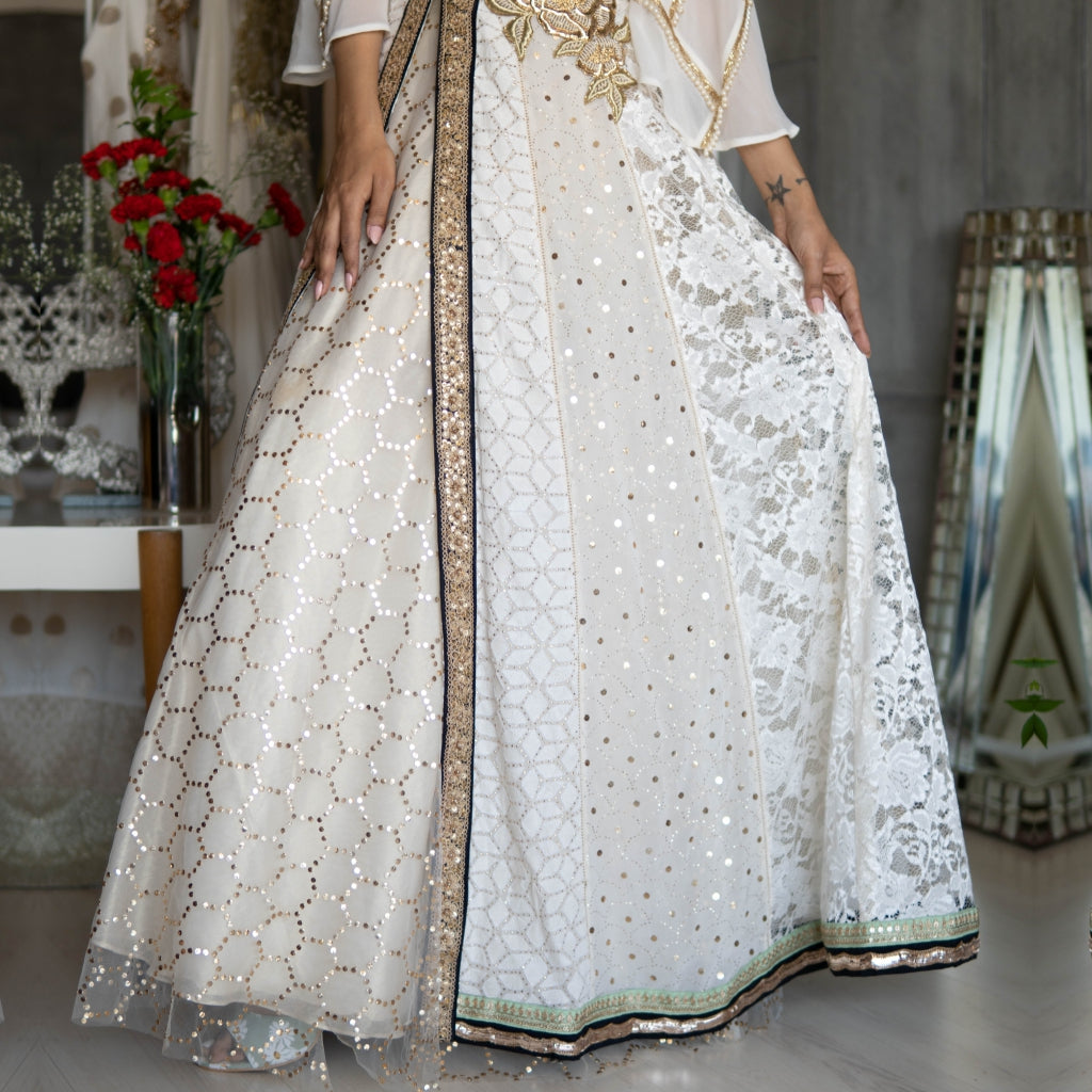 Off White Mukaish Kalidar Jacket with Skirt (OA-15)
