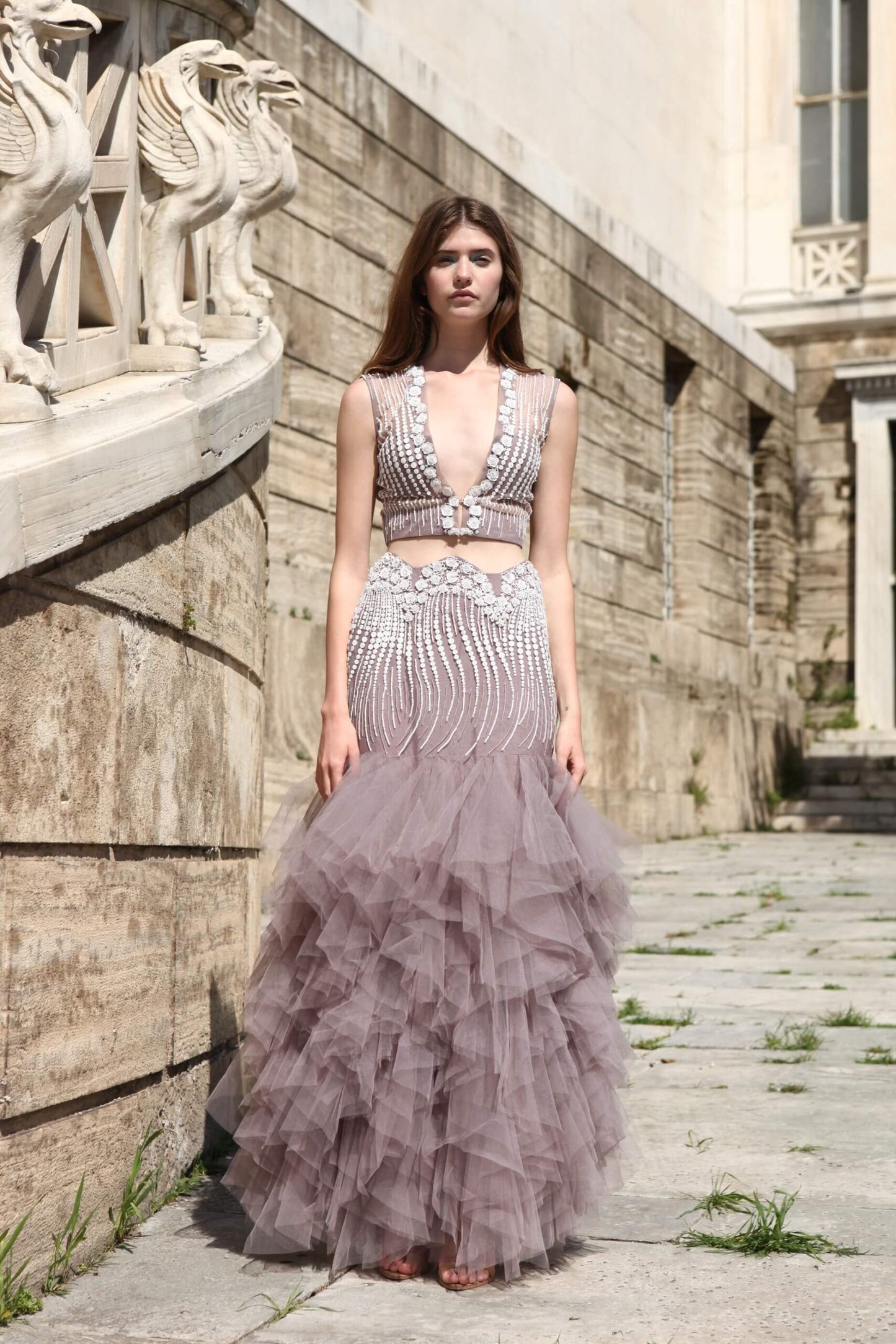 Purple Embroidered Choli with Layered Skirt (RO2002)