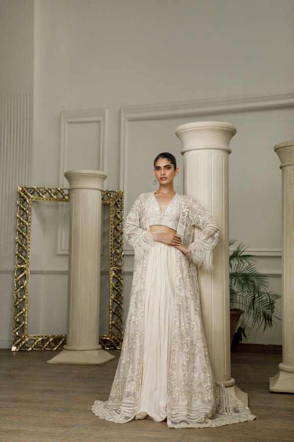 Net Embroidered Jacket with skirt