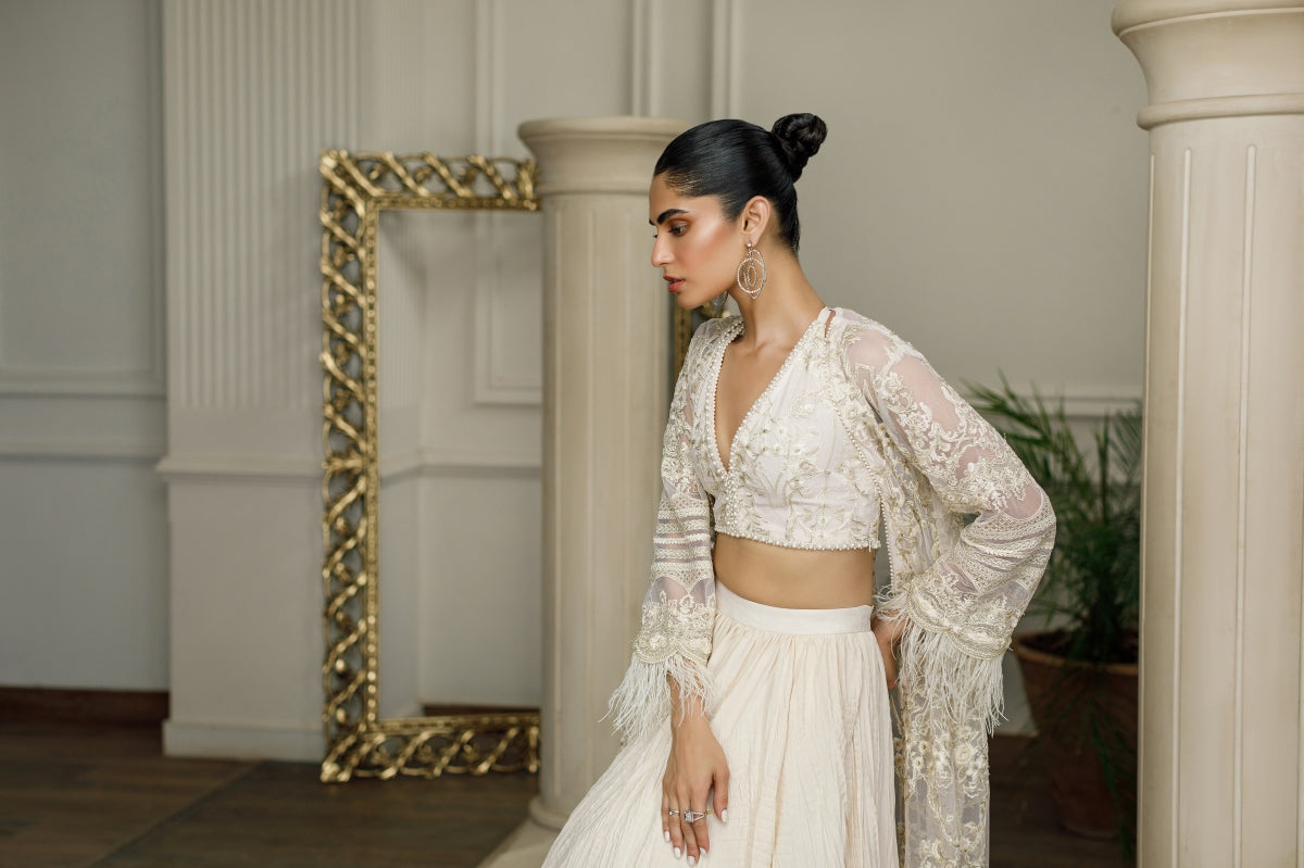 Net Embroidered Jacket with skirt