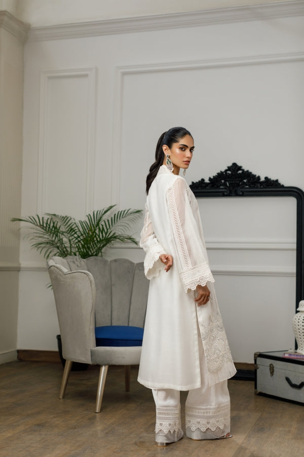 Off White Cotton Net Kurta (8328)