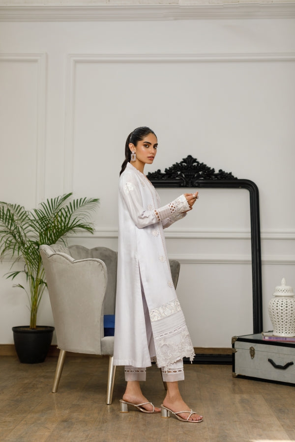 Off White Cotton Net Kurta (8328)
