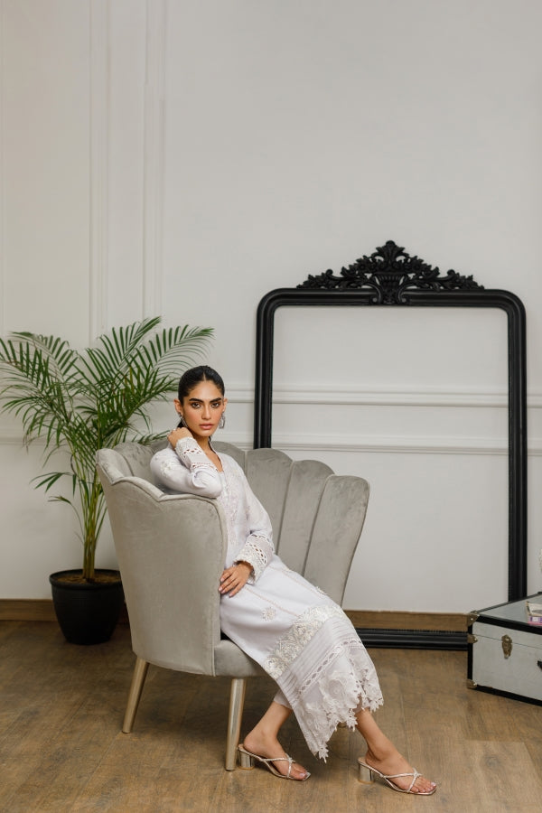 Off White Cotton Net Kurta (8328)