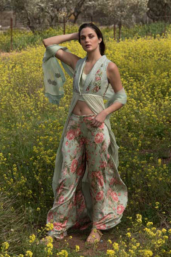 Pista Green Anarkali with Printed Palazzo Pant & Dupatta (OA-79)