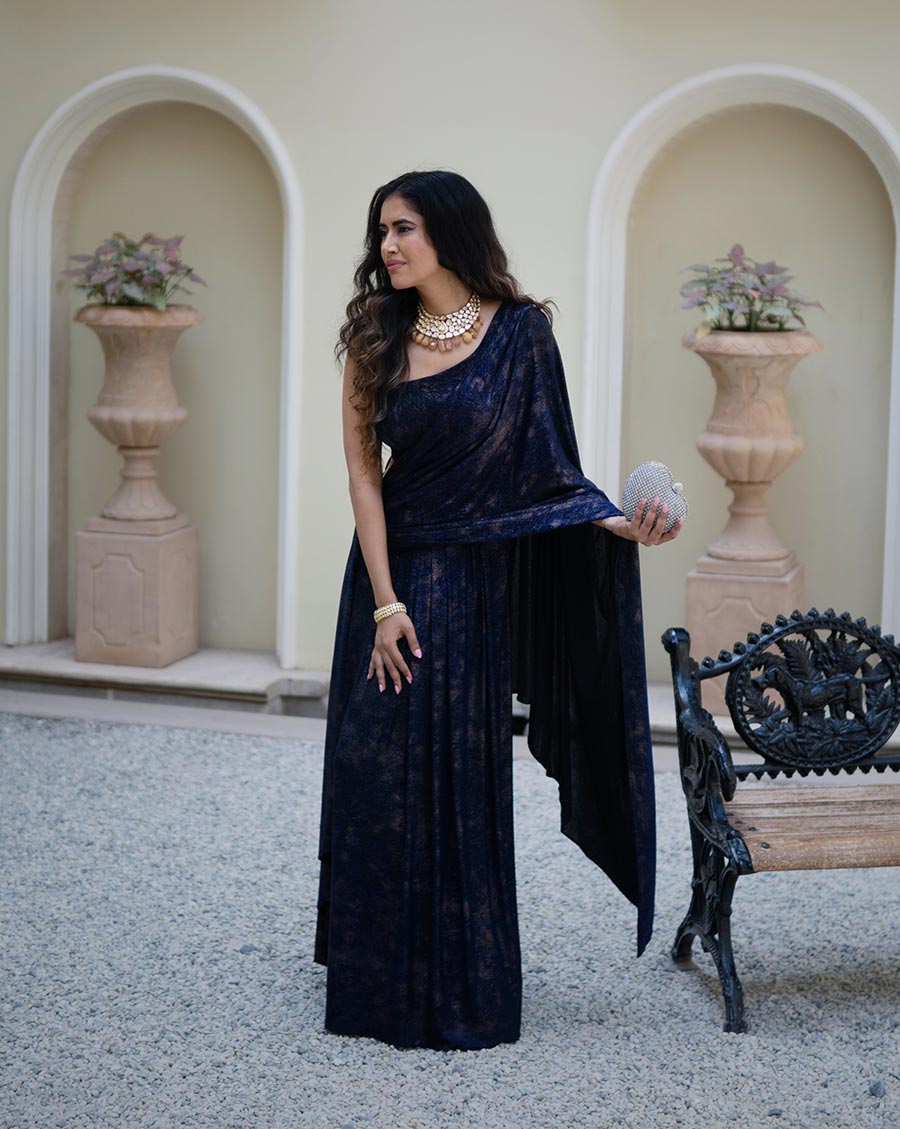 Taara Shimmery Blue Drape Sari (OA-2093)