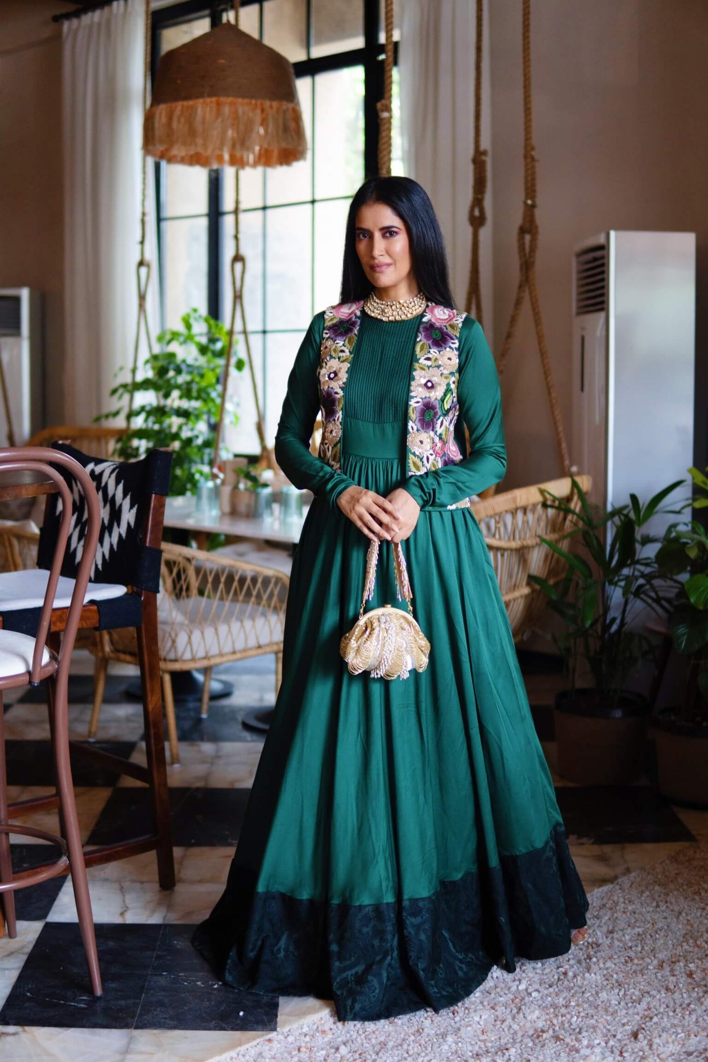 Green Anarkali with a koti
