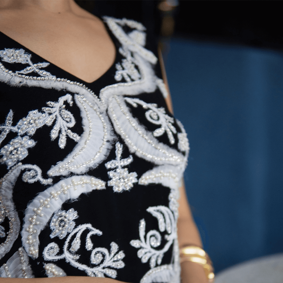 Black & White Embroidered Cocktail Dress (OAB-08)