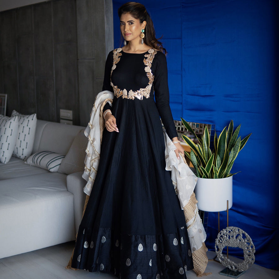 Floor Length Black Anarkali Suit (OA-89)