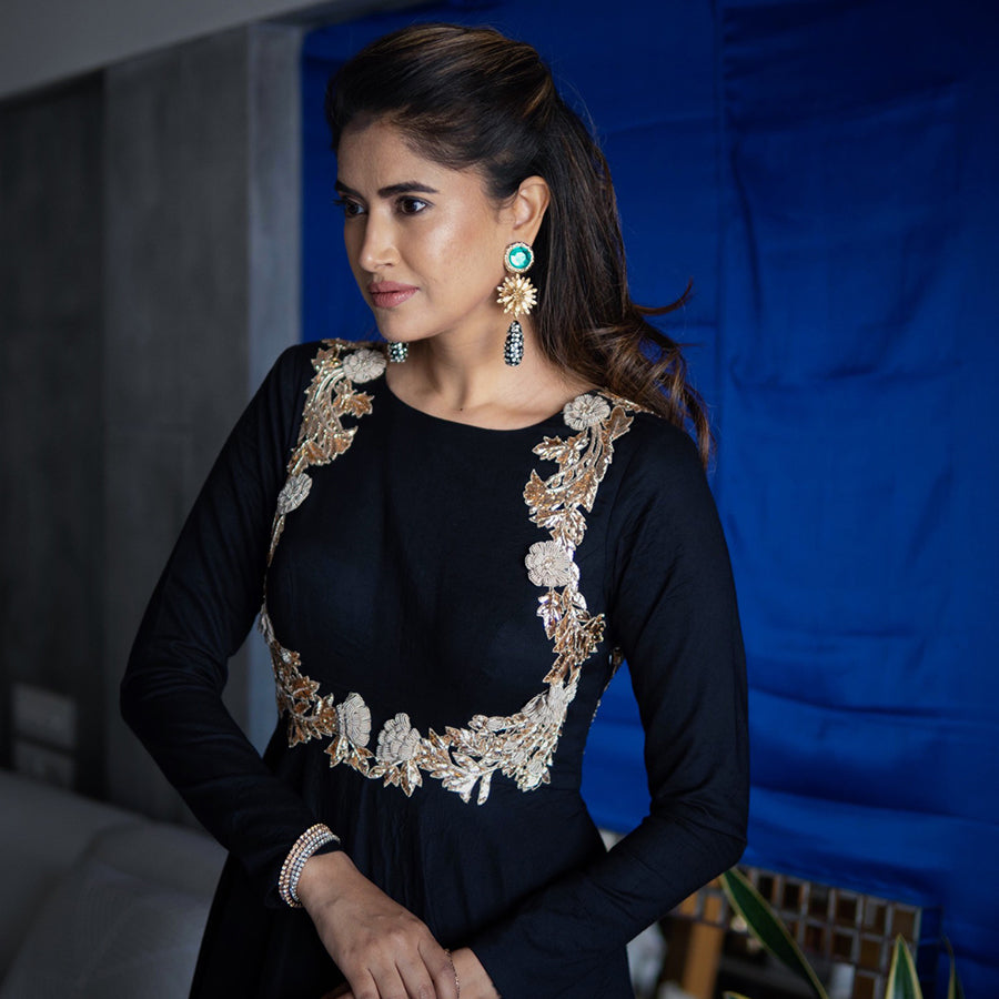 Floor Length Black Anarkali Suit (OA-89)