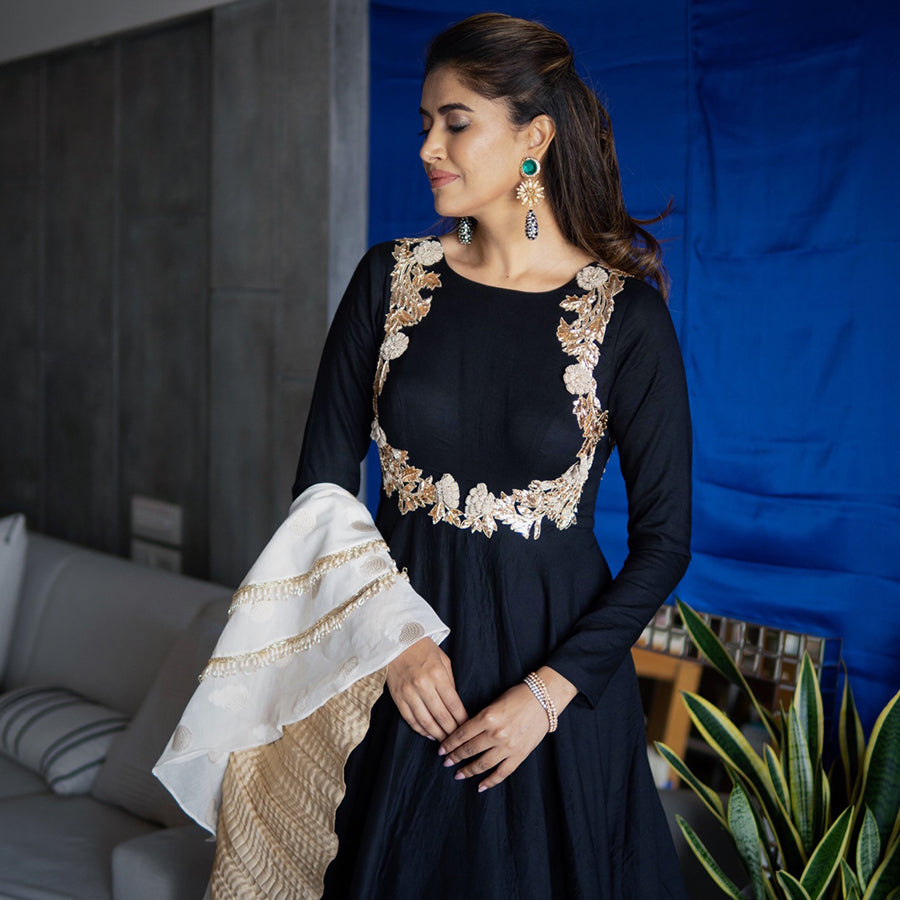 Floor Length Black Anarkali Suit (OA-89)