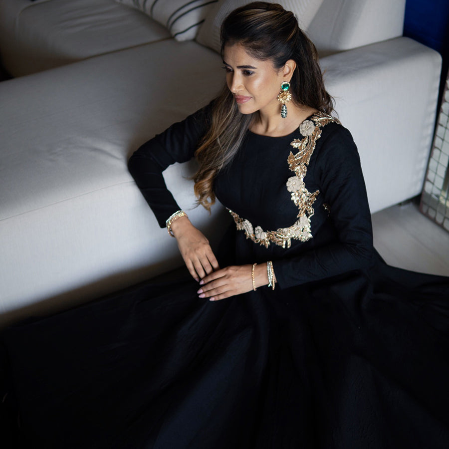 Floor Length Black Anarkali Suit (OA-89)