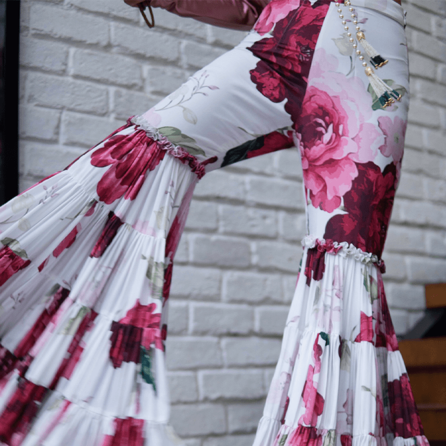 Floral Pallazo Pant with Rose Pink Satin Top (AOB-05)