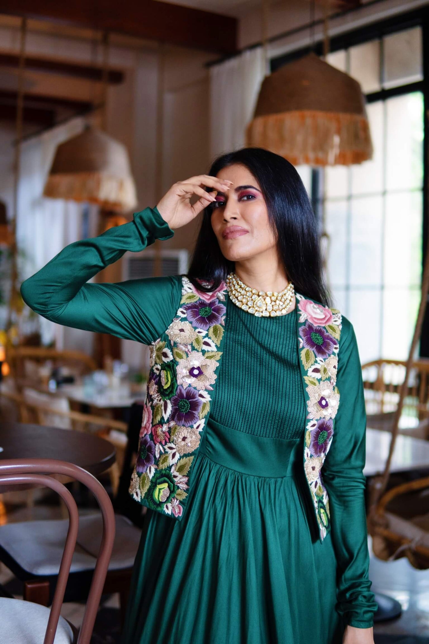Green Anarkali with a koti