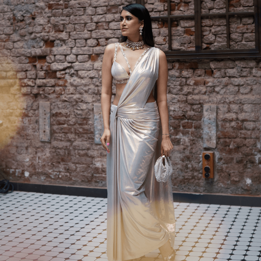 Shimmer Lycra Draped Sari (OAB-06)