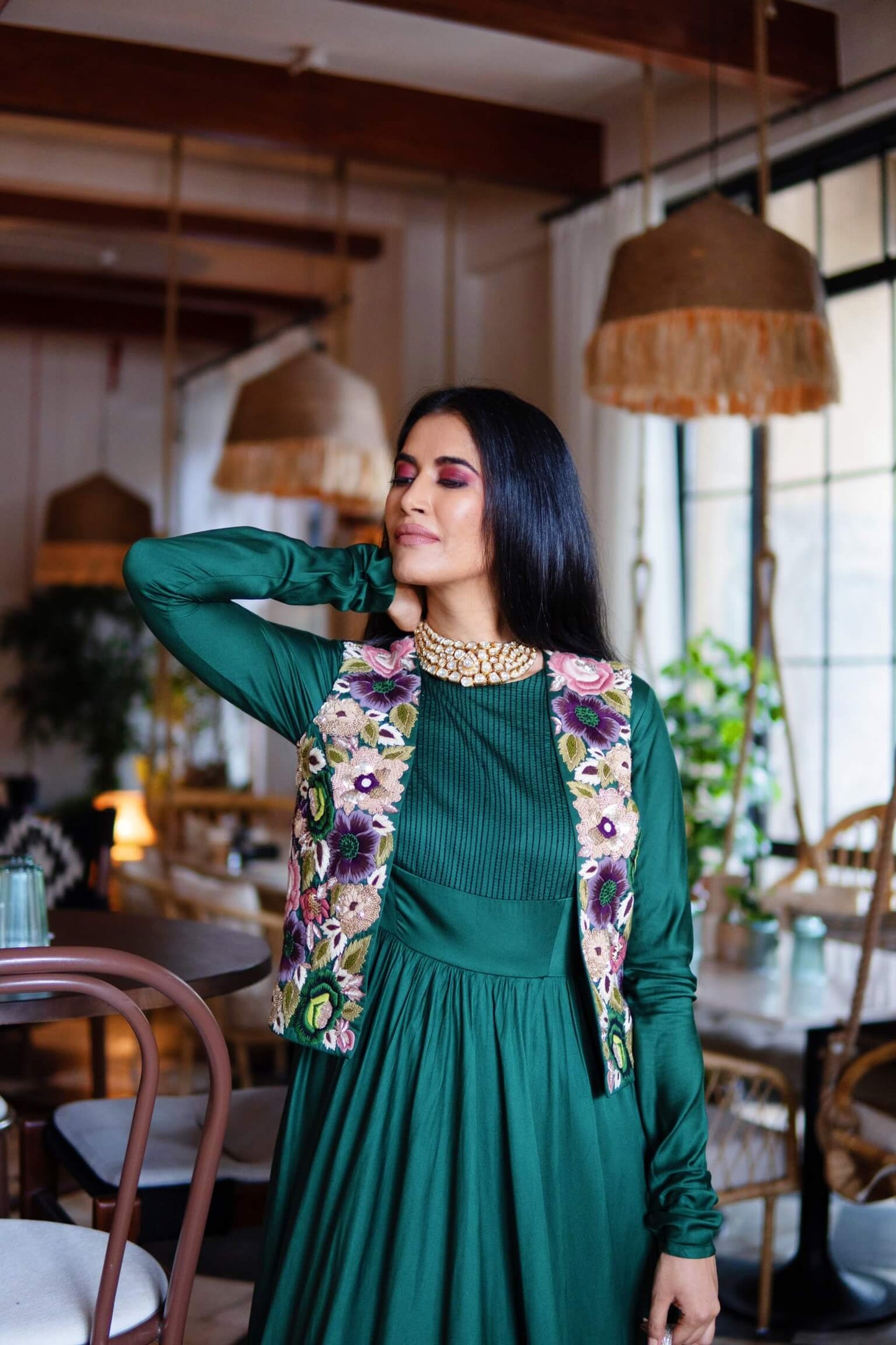 Green Anarkali with a koti