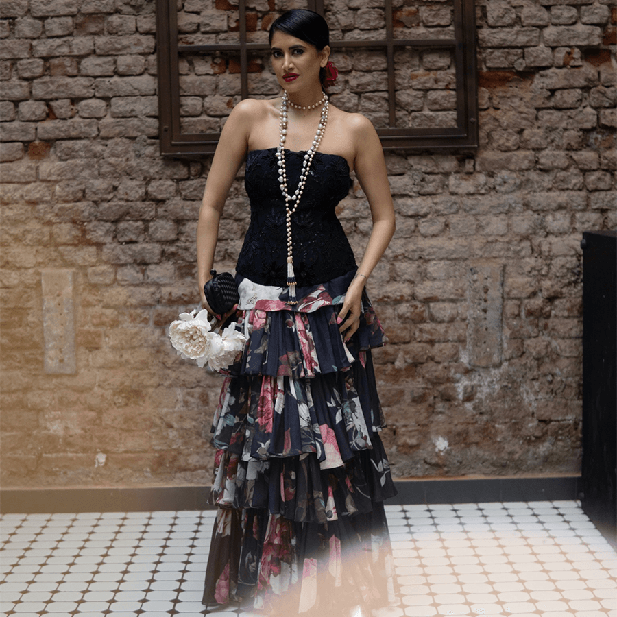Black Corset with Satin Layered Skirt (BIS-788)